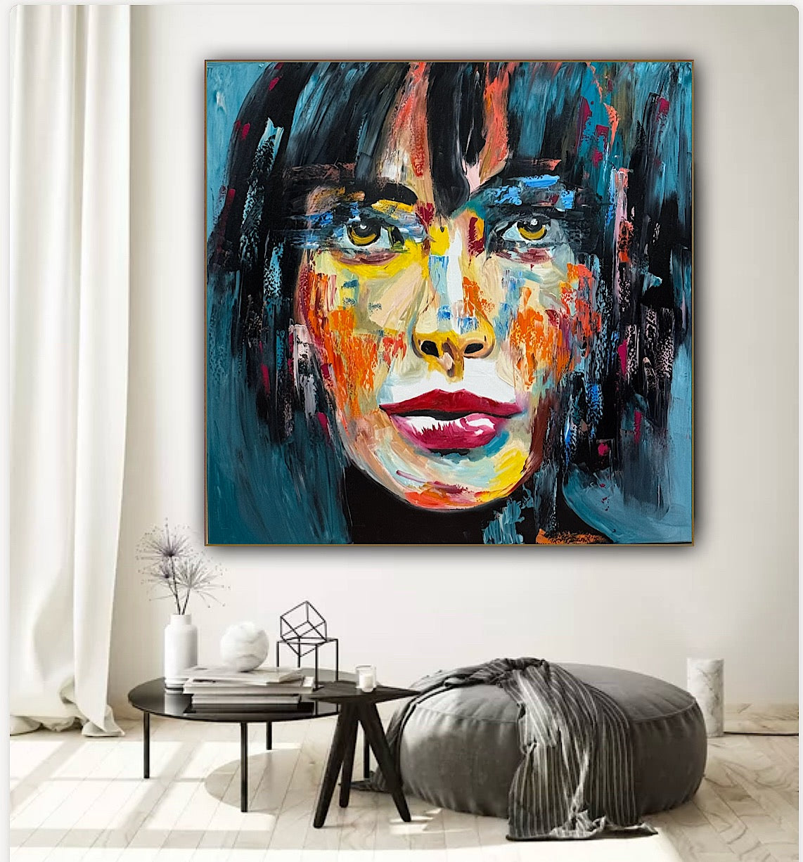 Richter Style Abstract Original Oil Painting On 100 x 100cm canvas Beauty Shades of Tranquility portrait