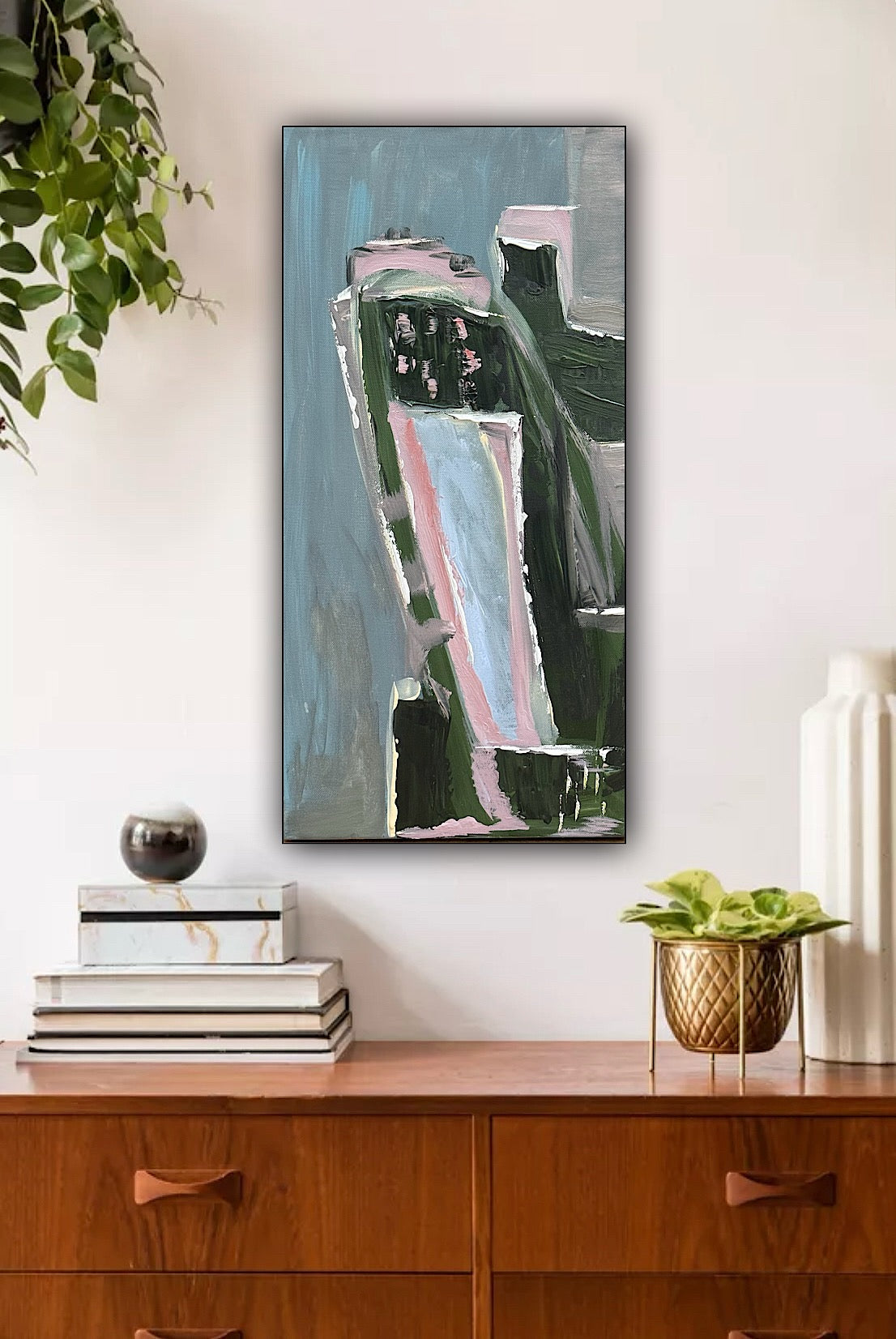 Oka Contemporary Abstract Original Oil Painting 30cm x 60cm textured House on a Hill