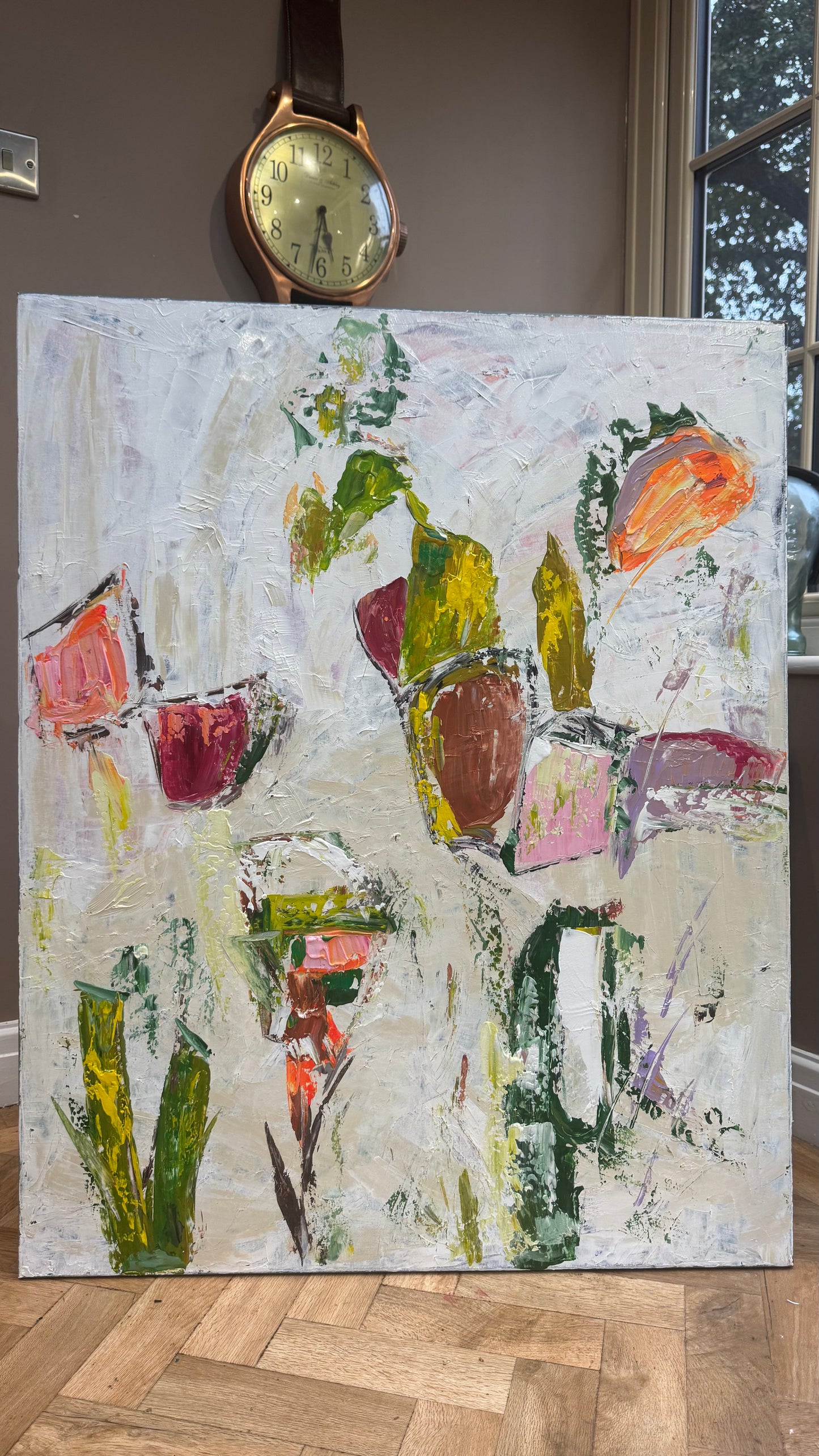 Oka Style Abstract contemporary Oil Painting On Canvas 80 x 100cm Orcia flowers
