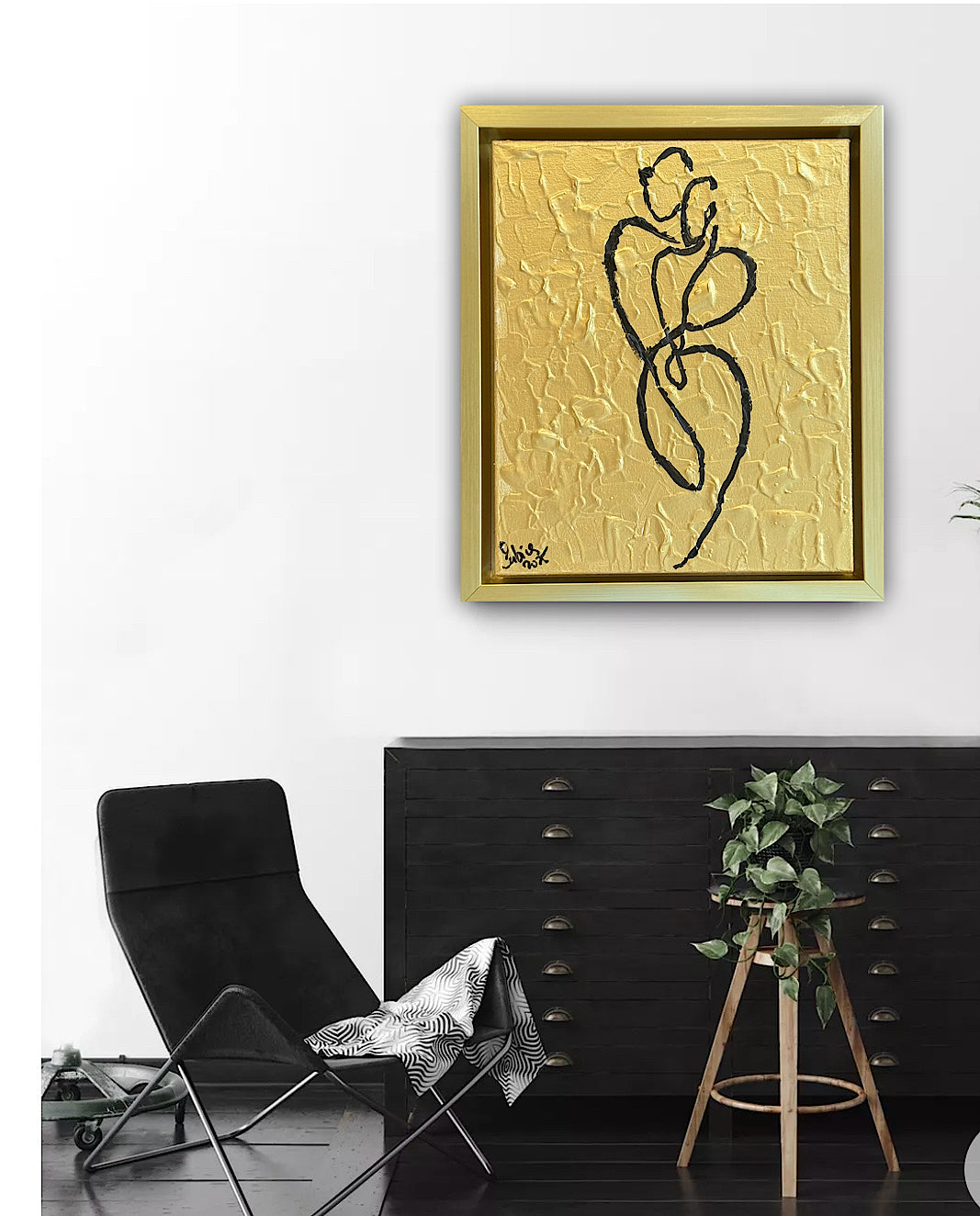 Framed in gold Original Abstract contemporary Oil Painting On Canvas 25 x 29cm Lovers Oka