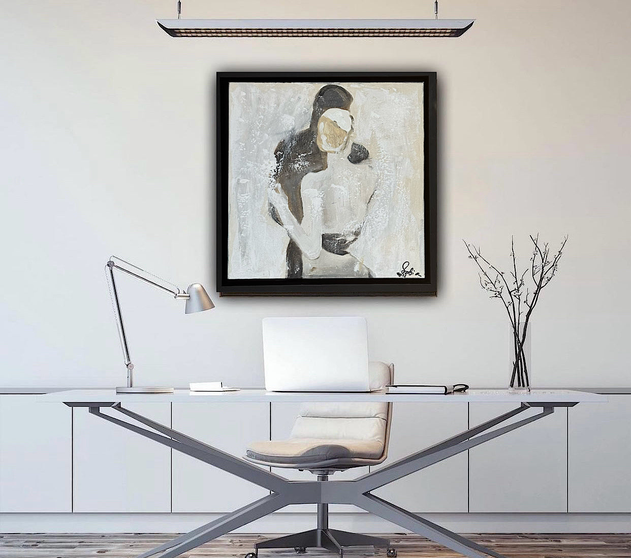 Framed Original Abstract contemporary Oil Painting On Canvas 35x35cm love dance oka