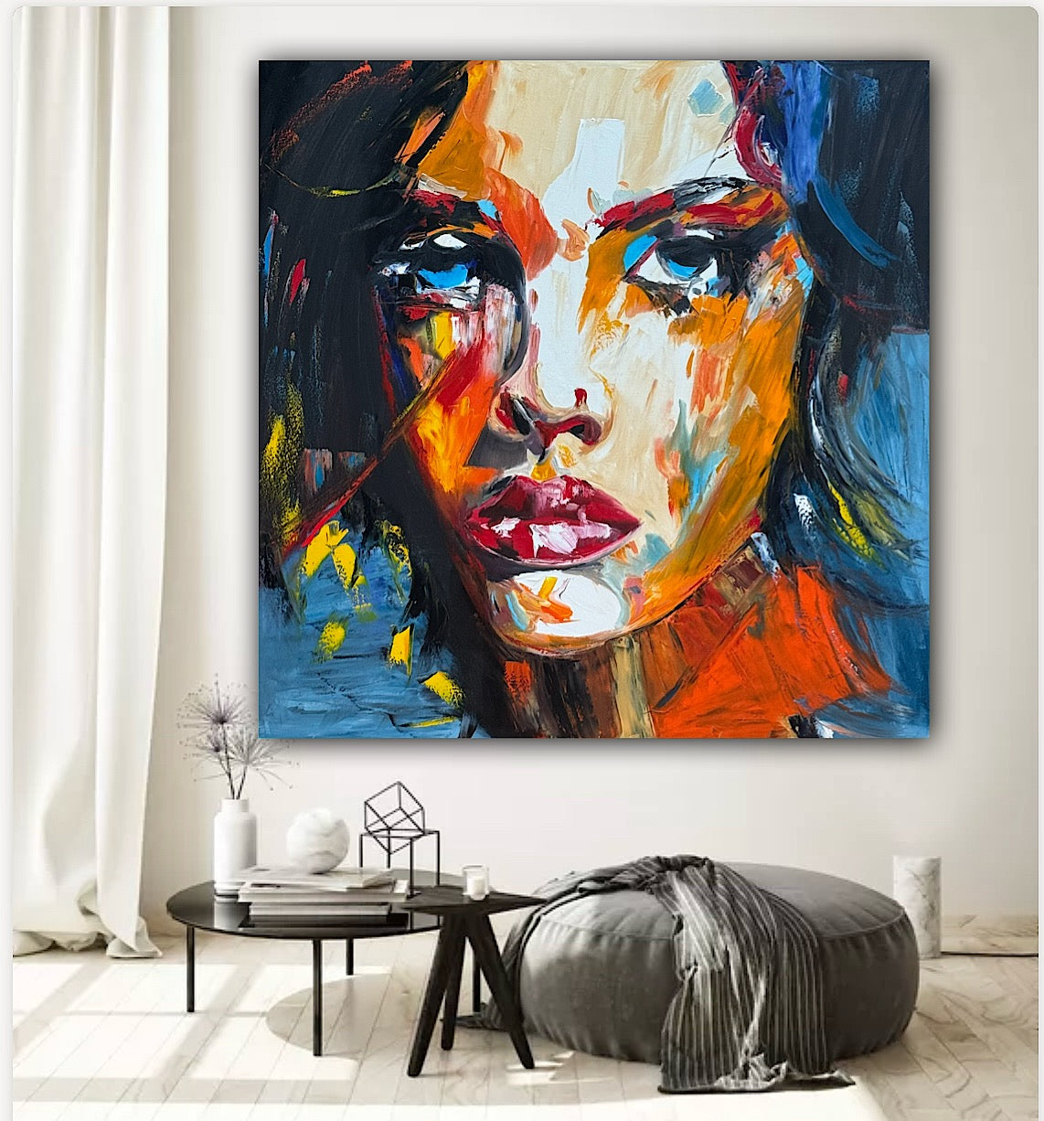 Richter Style Abstract Original Oil Painting On 100 x 100cm canvas Serenity in her eyes portrait