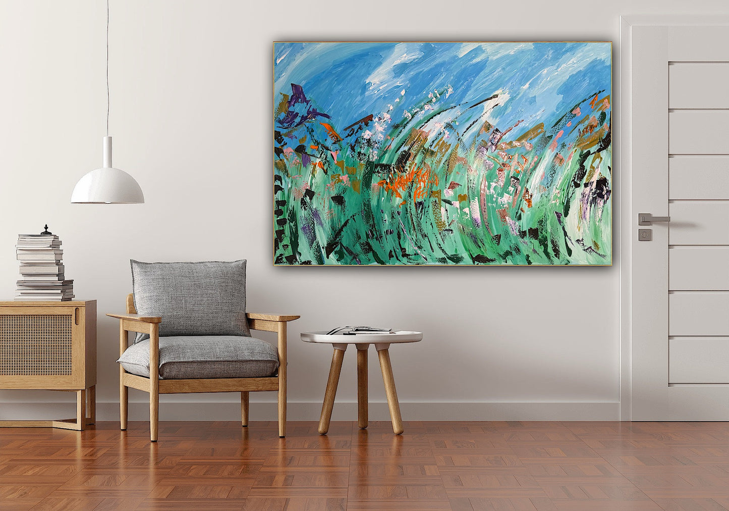 Original Abstract Oil Painting On Canvas 150cm x 100cm Meadow Field Oka floral