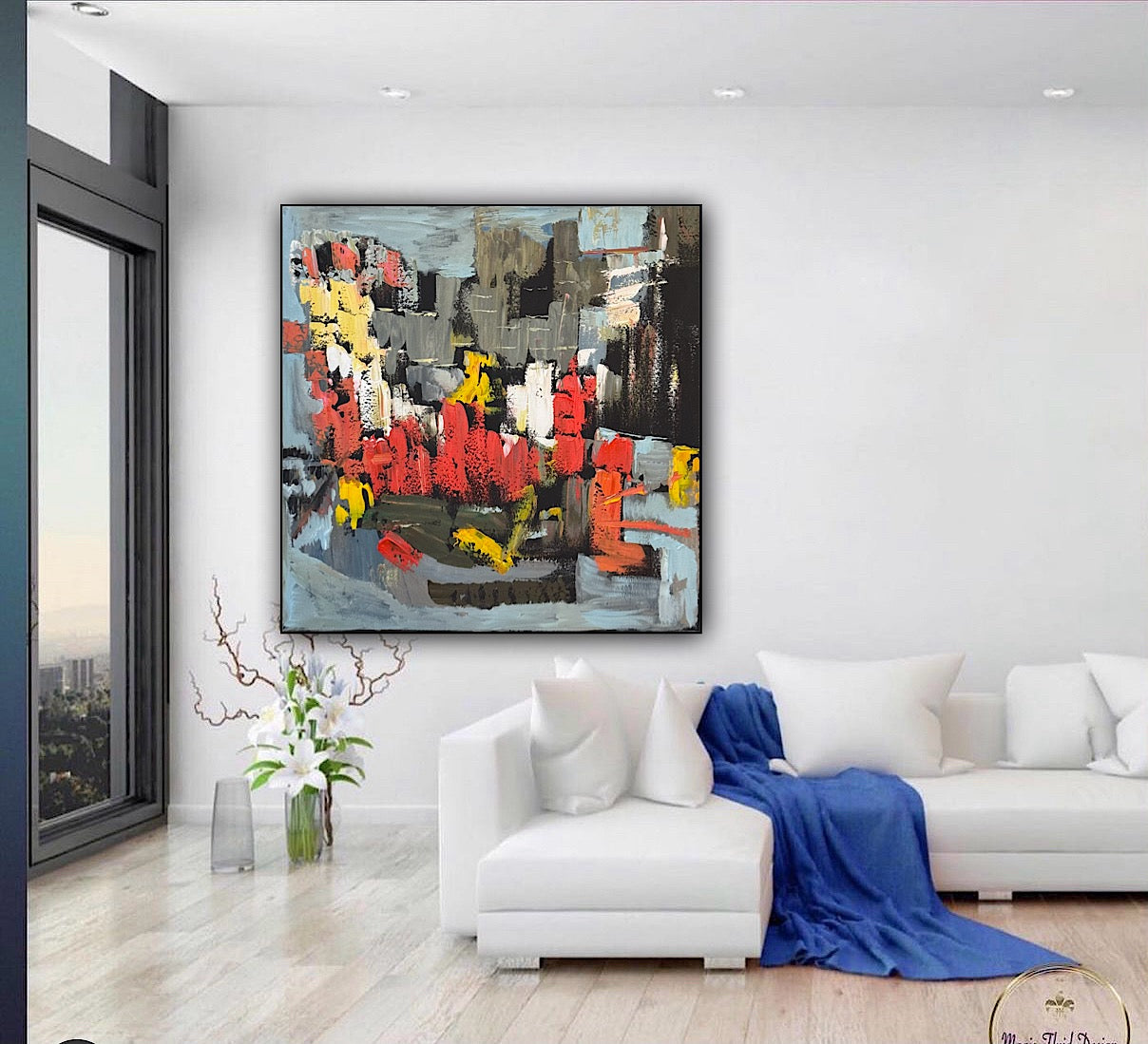 Framed in black Oka Contemporary Abstract Original Oil Painting on 70 x 70cm canvas Rome cityscape
