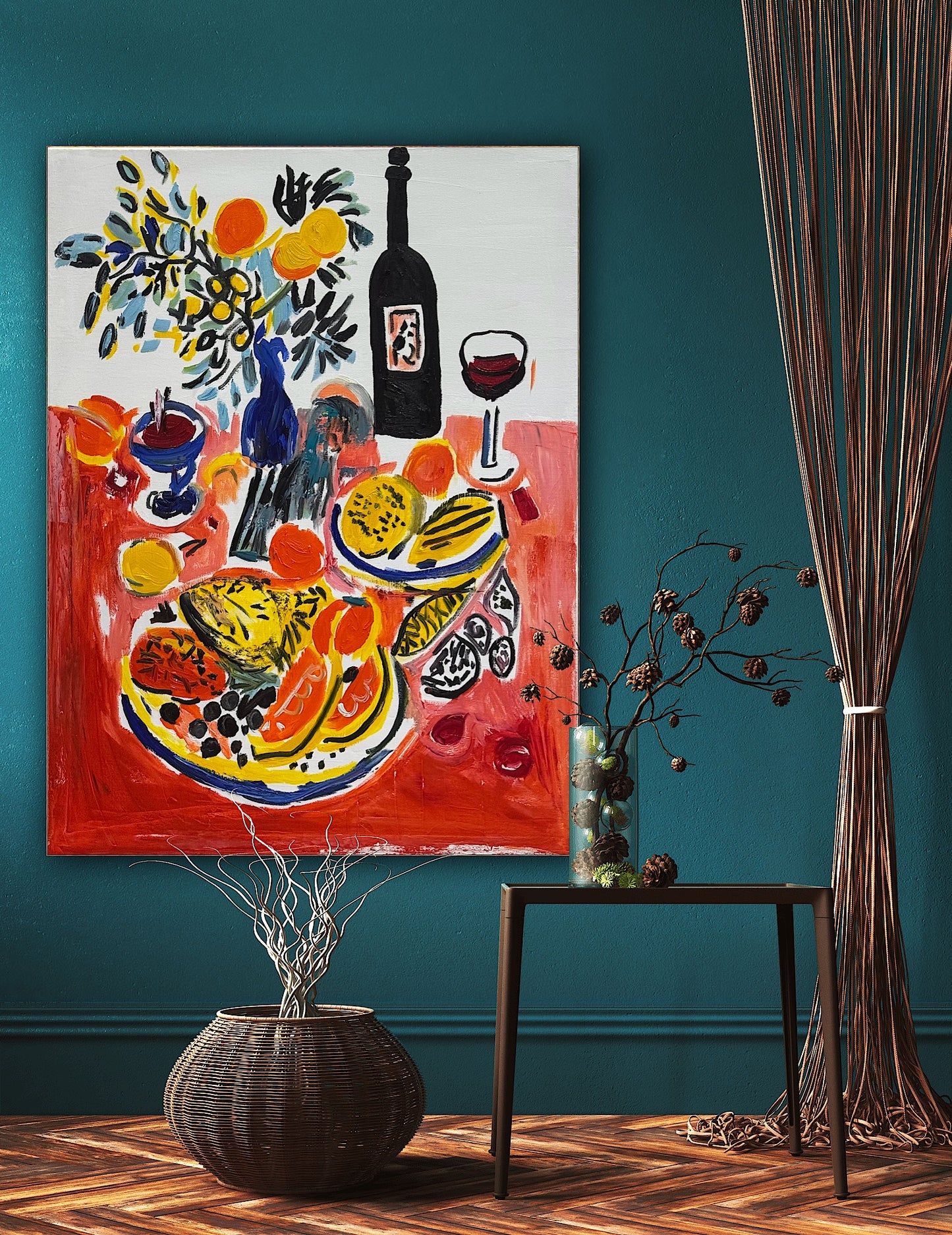 Renour Abstract Original Oil Painting On 80x60cm canvas Wine and Fruit