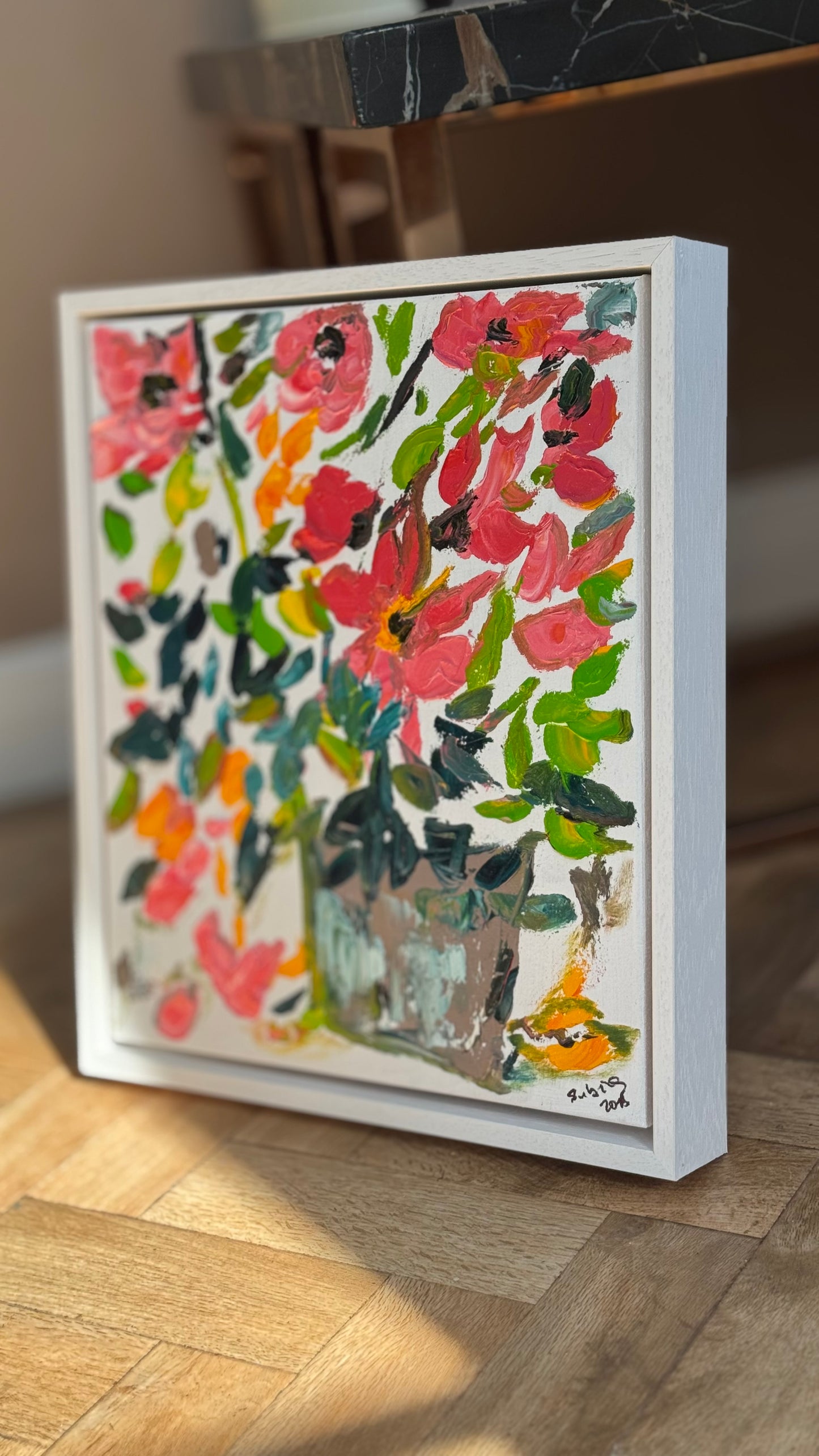 Framed Original Abstract contemporary Oil Painting On Canvas 45x40cm Floral dream textured Oka