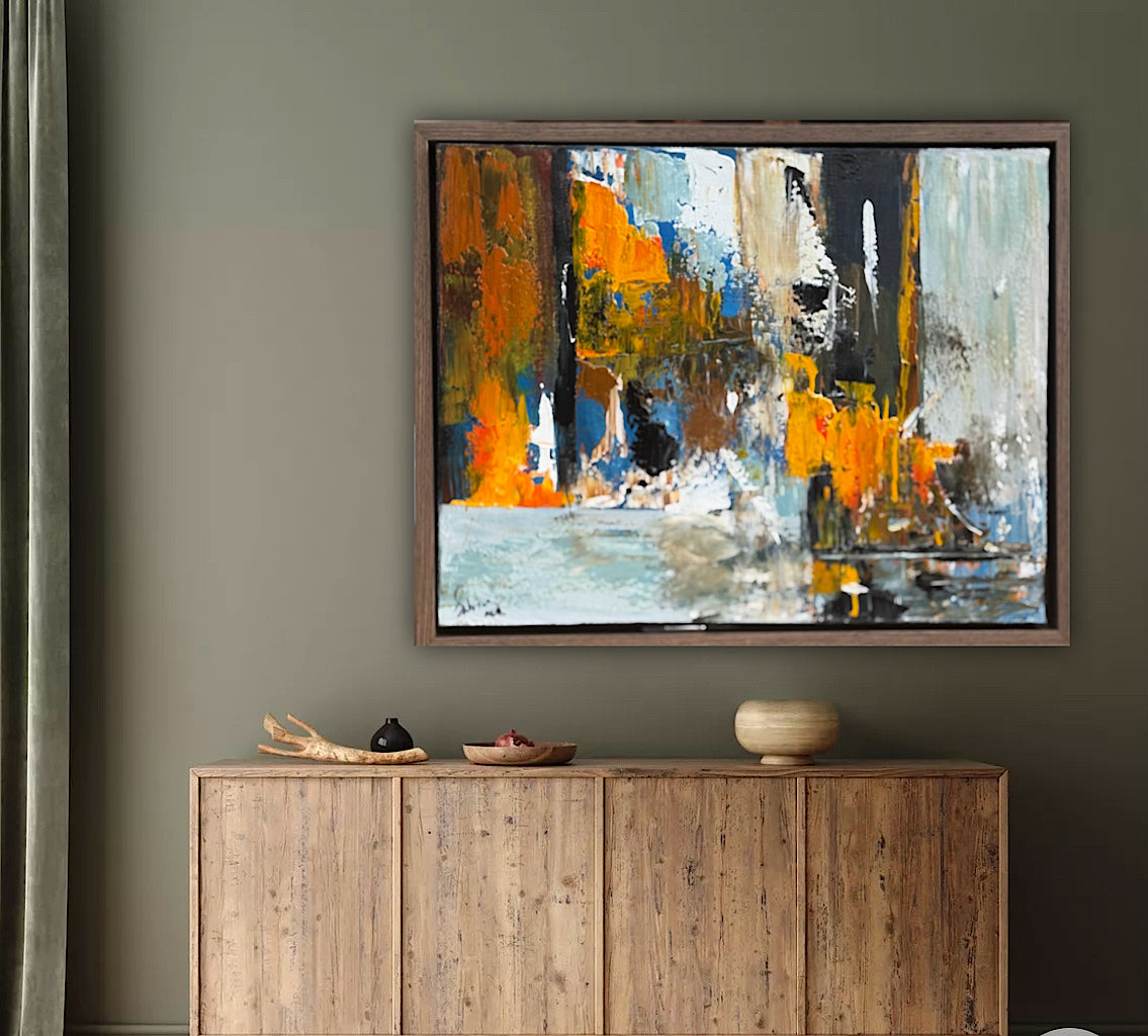 Framed Original Abstract contemporary Oil Painting On Canvas 60x50cm London Dusk Oka