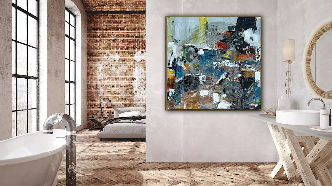 Contemporary Style Abstract Original Oil Painting on 60x60cm Canvas House on the Hill