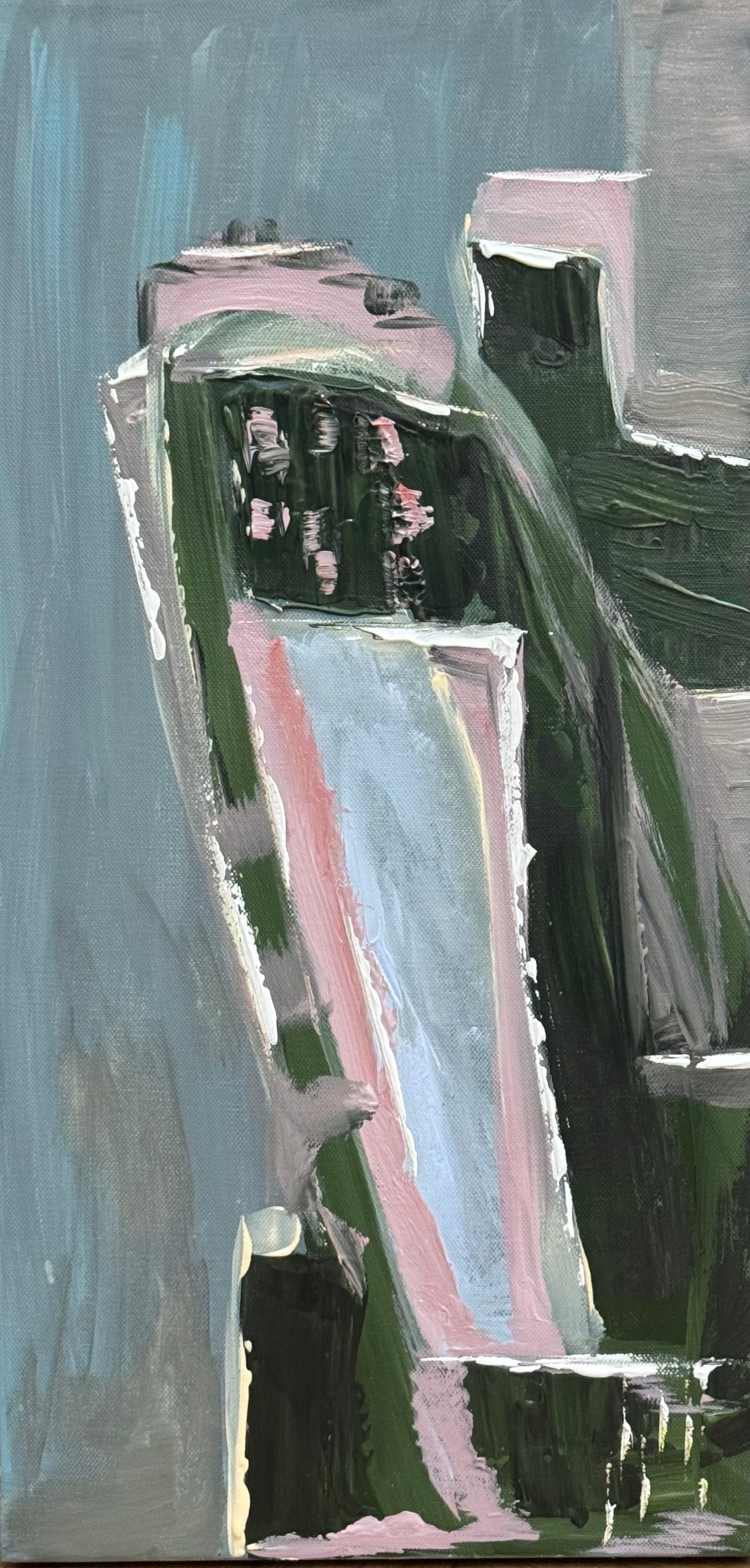Oka Contemporary Abstract Original Oil Painting 30cm x 60cm textured House on a Hill