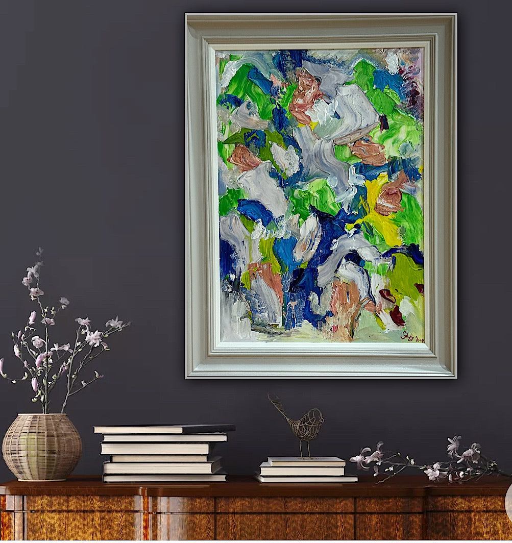 Framed Original Abstract contemporary Oil Painting On Canvas 52x70cm Floral Oka