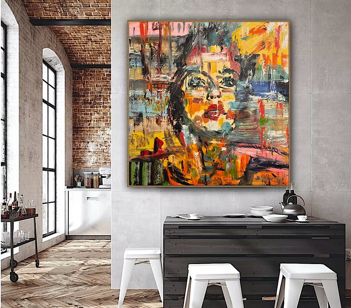 Contemporary Abstract Original Oil Painting On Canvas 80x80cm Graffiti Art Woman’s portrait