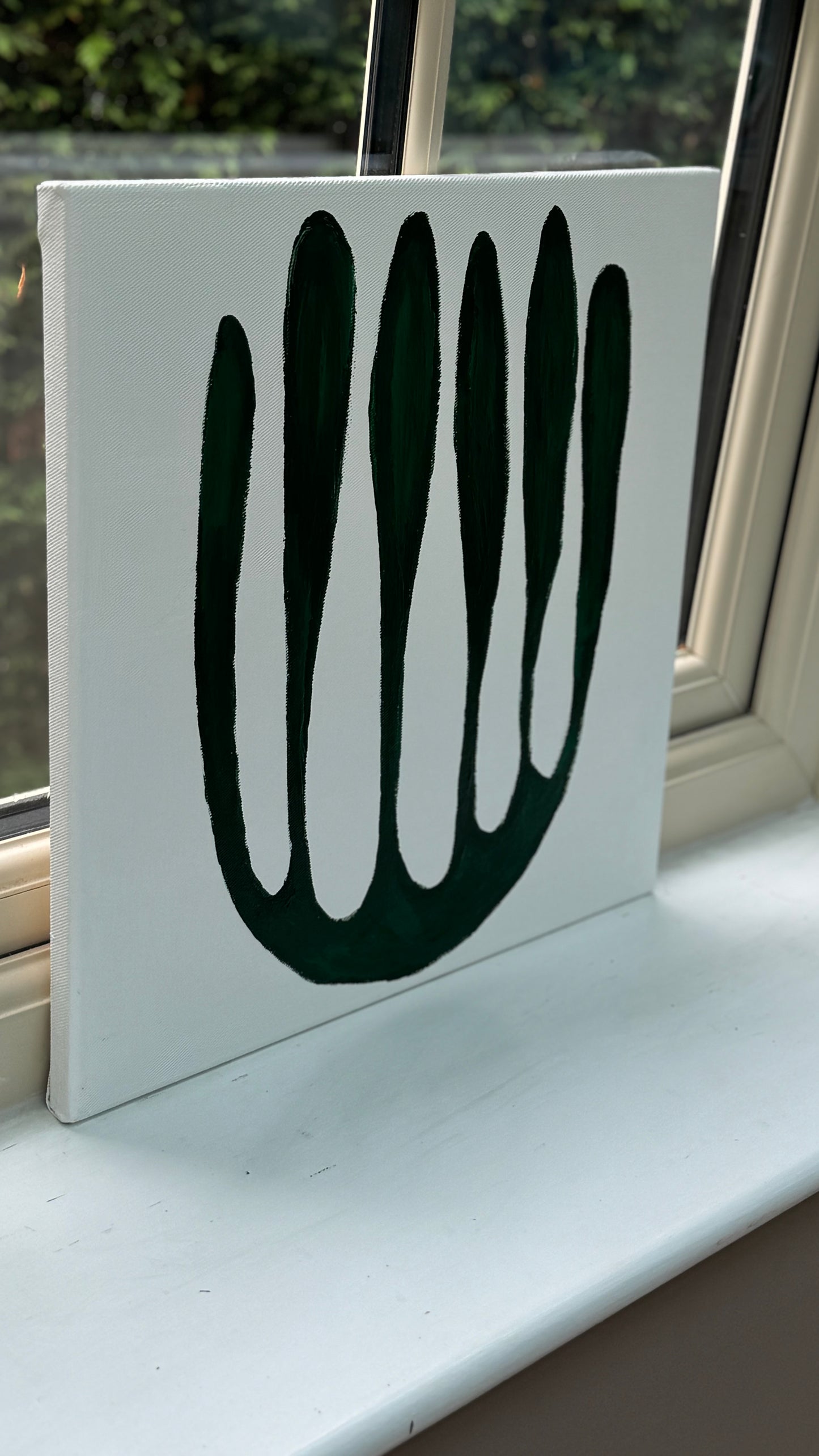 Eferi Plant Green & White Modern Abstract oil Painting On Canvas 40x40cm In Oka floral