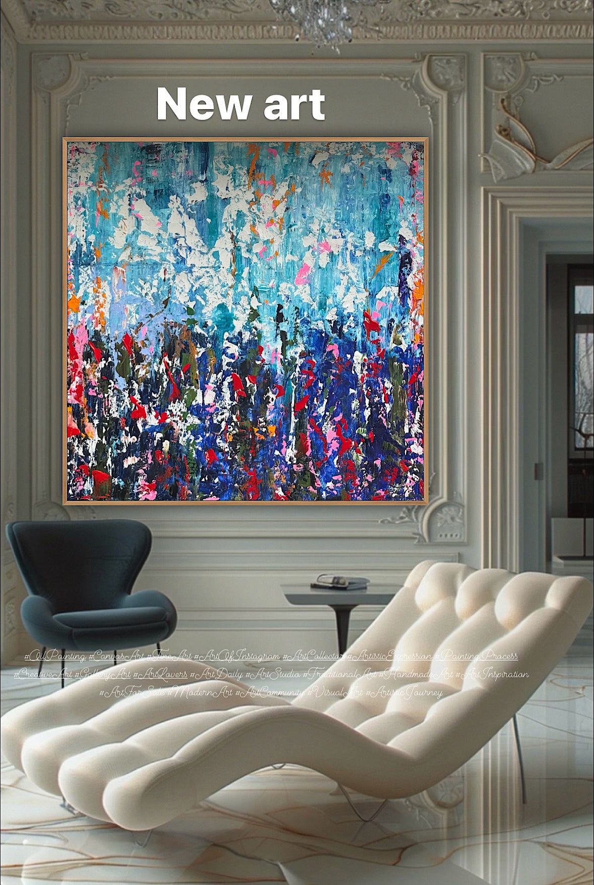 Large Abstract Original Oil Painting On 100 x100cm canvas textured Oka Wild reflections