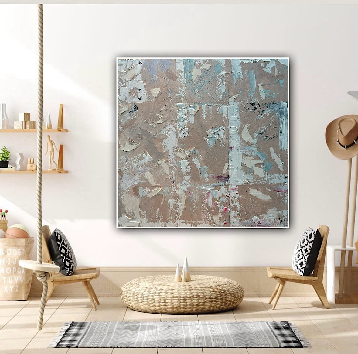 Oka Contemporary Abstract Original Oil Painting 80 x 80cm textured Mountains
