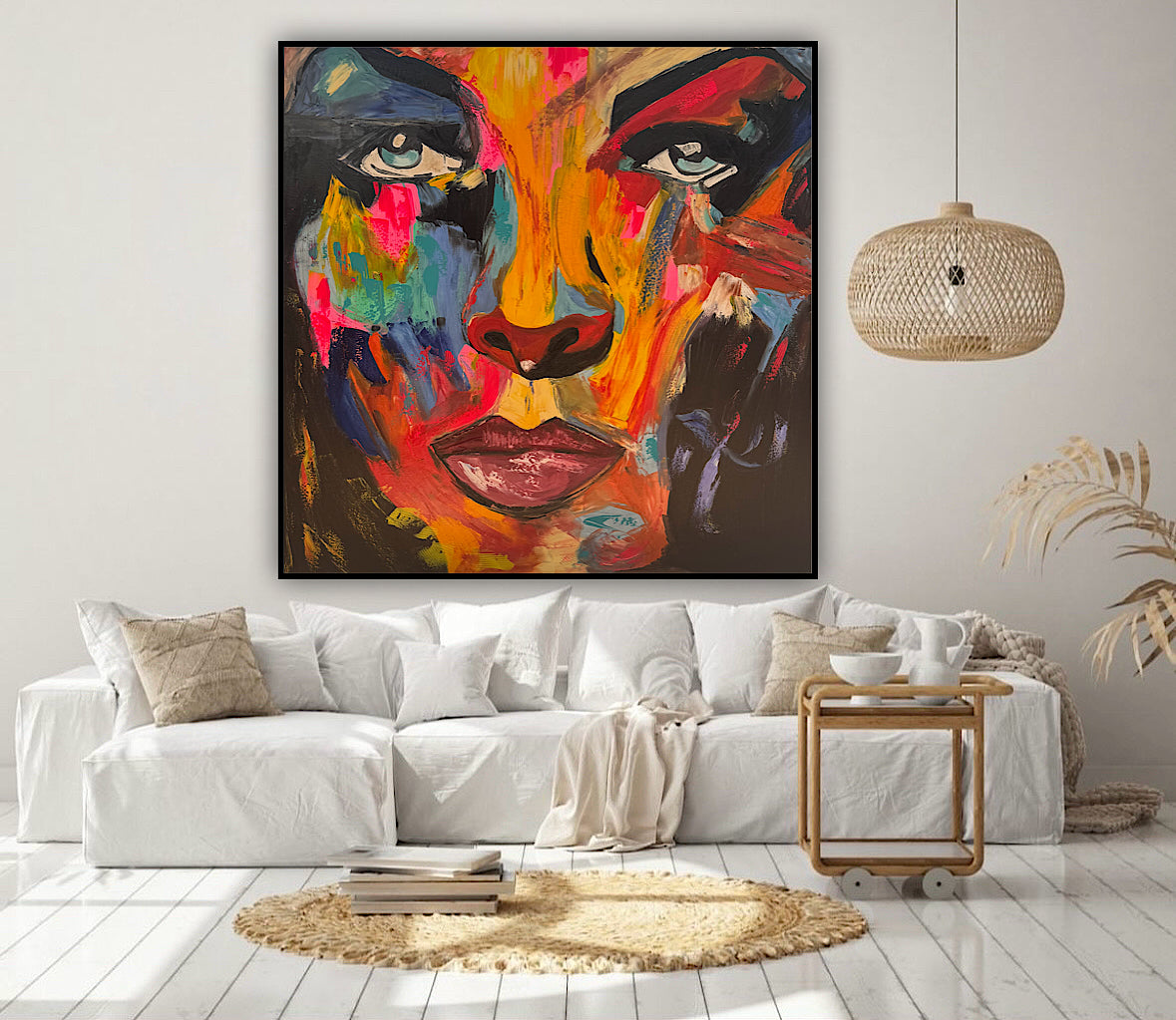 Contemporary Abstract Original Oil Painting 100x100cm canvas Cat Woman Beauty portrait