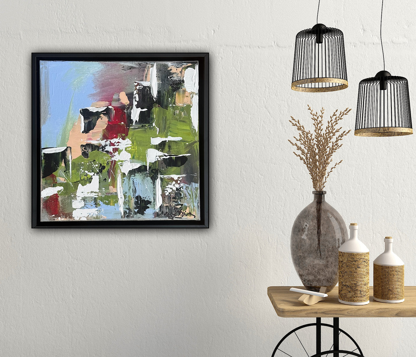 Framed Original Contemporary Abstract Oil Painting On Canvas 24 x 24cm ‘rome’