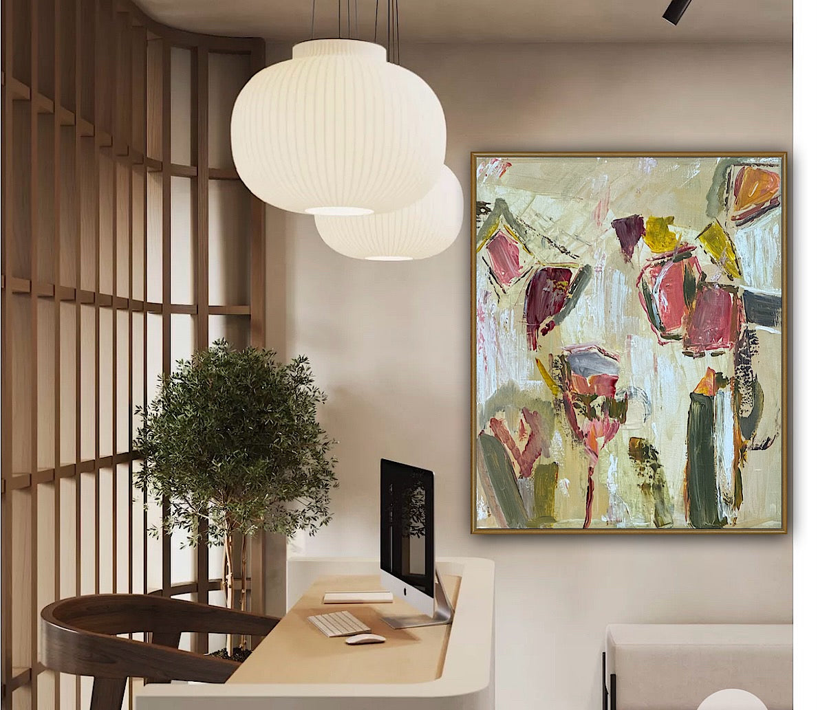 Oka Style Abstract contemporary Oil Painting On Canvas 50 x 60cm Orcia flower