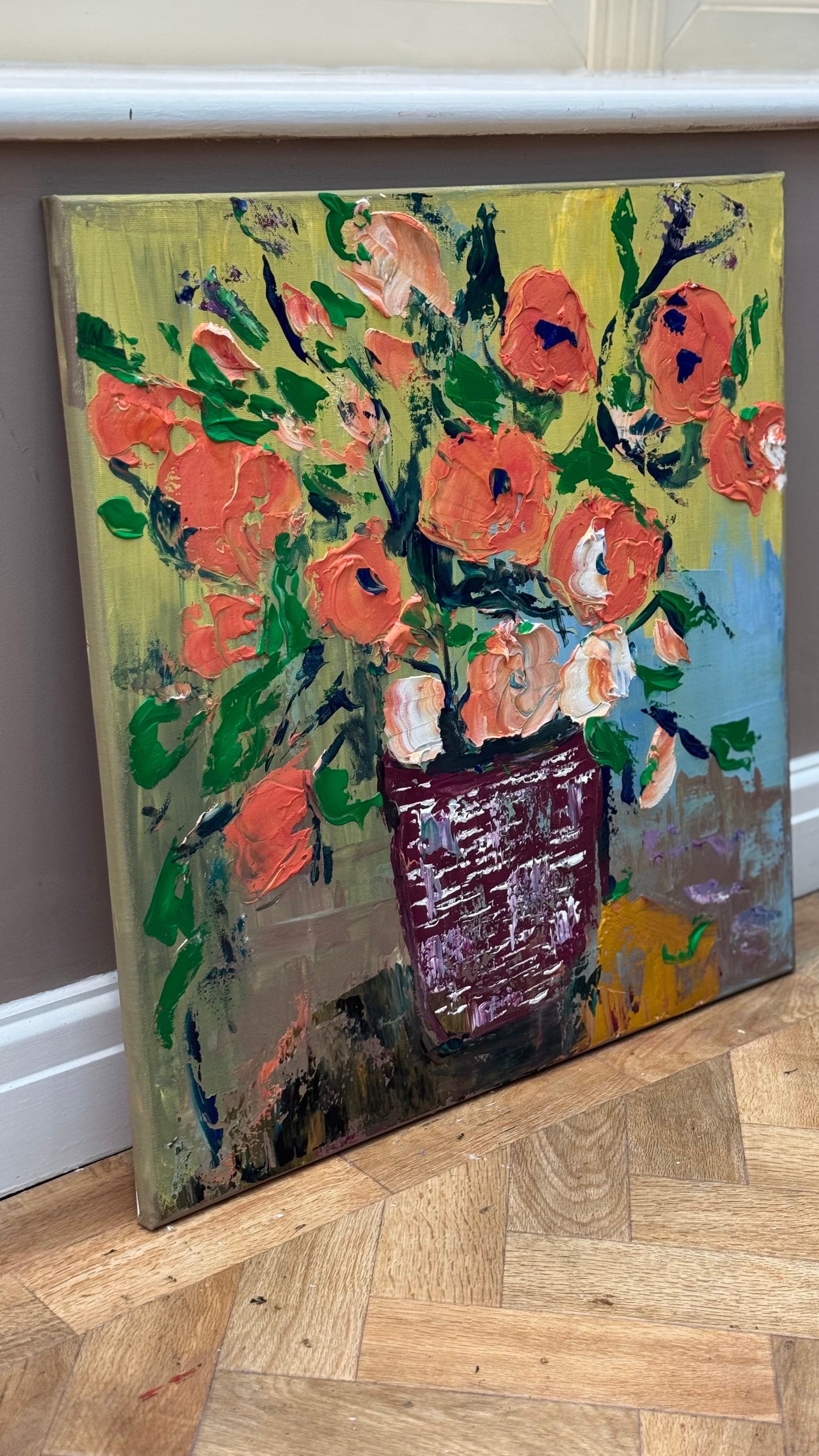 Oka Contemporary Abstract Original Oil Painting 60 x 60cm textured Whispers of Flowers