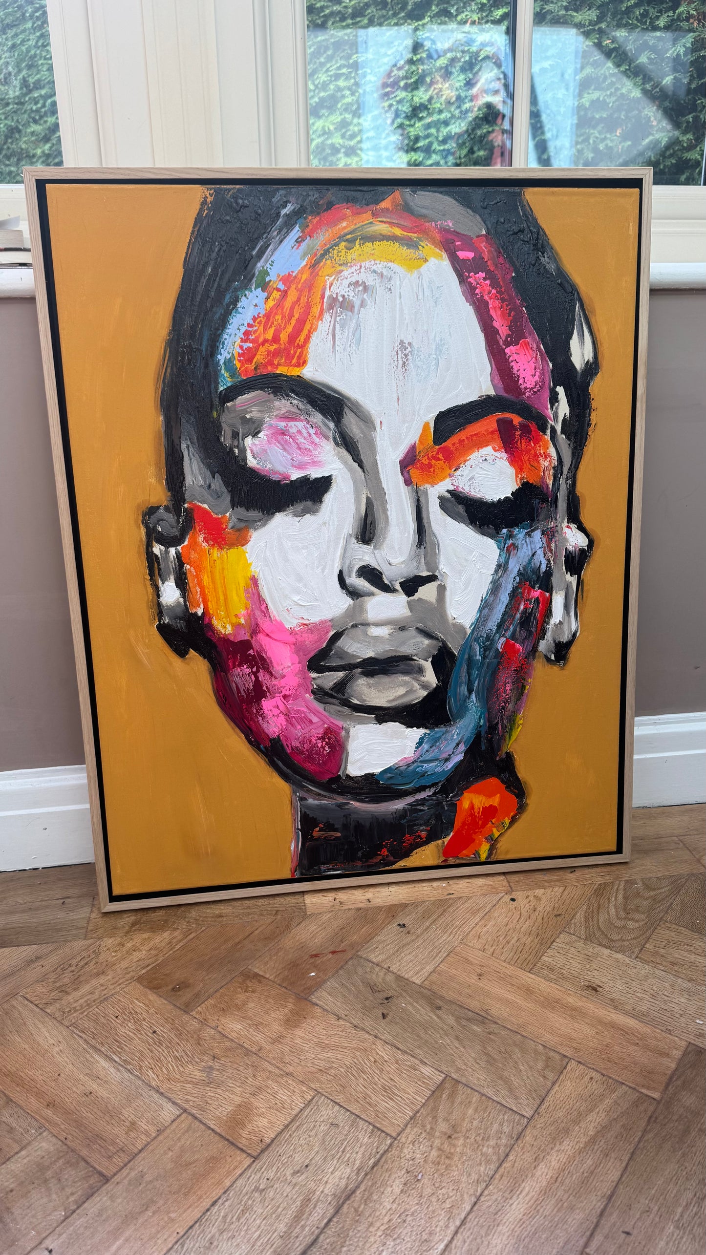 Framed in solid oak frame Original Abstract Oil Painting On Canvas 75x60cm ‘The strong woman’ Oka portrait