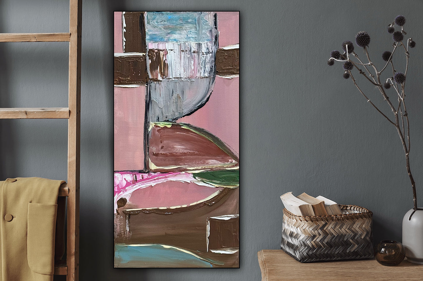 Oka Contemporary Abstract Original Oil Painting 30cm x 60cm textured Harmonic Layer