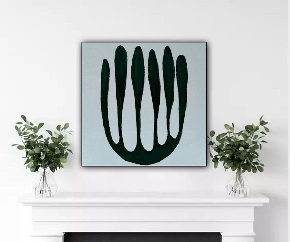 Eferi Plant Green & White Modern Abstract oil Painting On Canvas 40x40cm In Oka floral