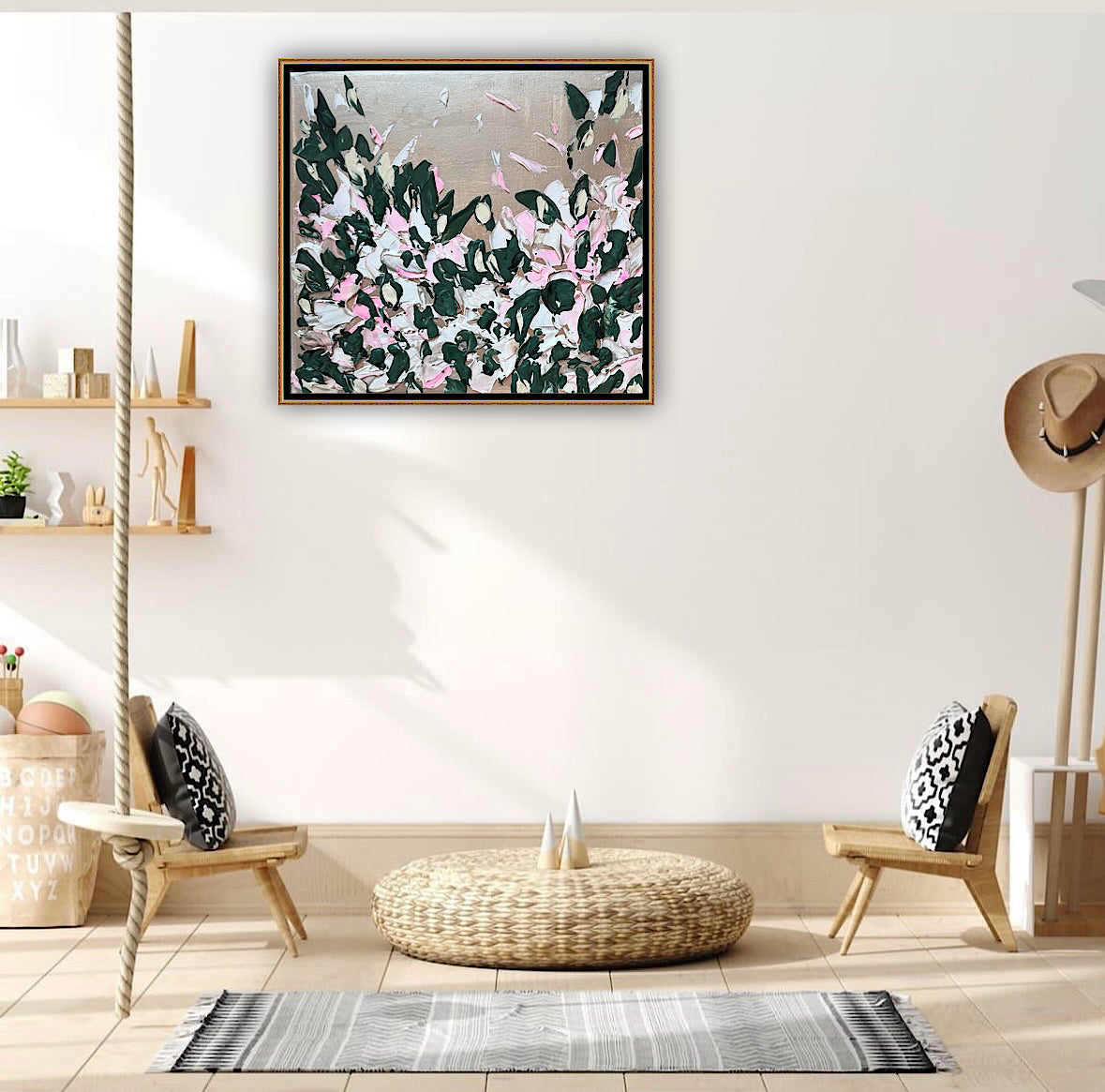 Framed Original Abstract contemporary Oil Painting On Canvas 45x40cm Eden Gardens II Oka