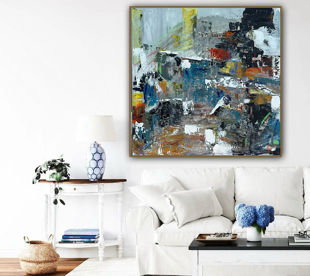 Contemporary Style Abstract Original Oil Painting on 60x60cm Canvas House on the Hill