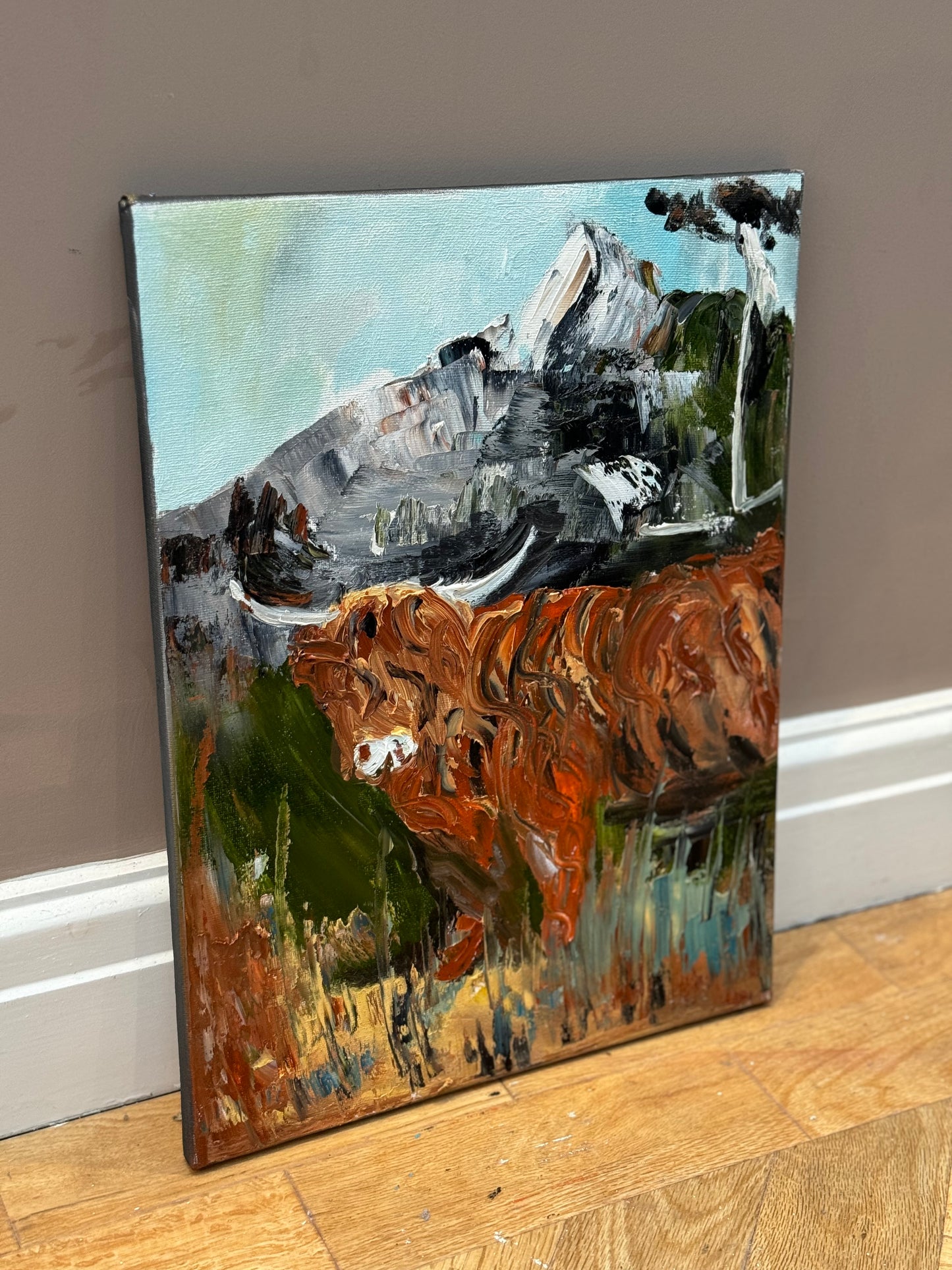 Abstract Original Oil Painting On 30 x 40cm Canvas Aboriginal highland cow ‘Bertie’ animal