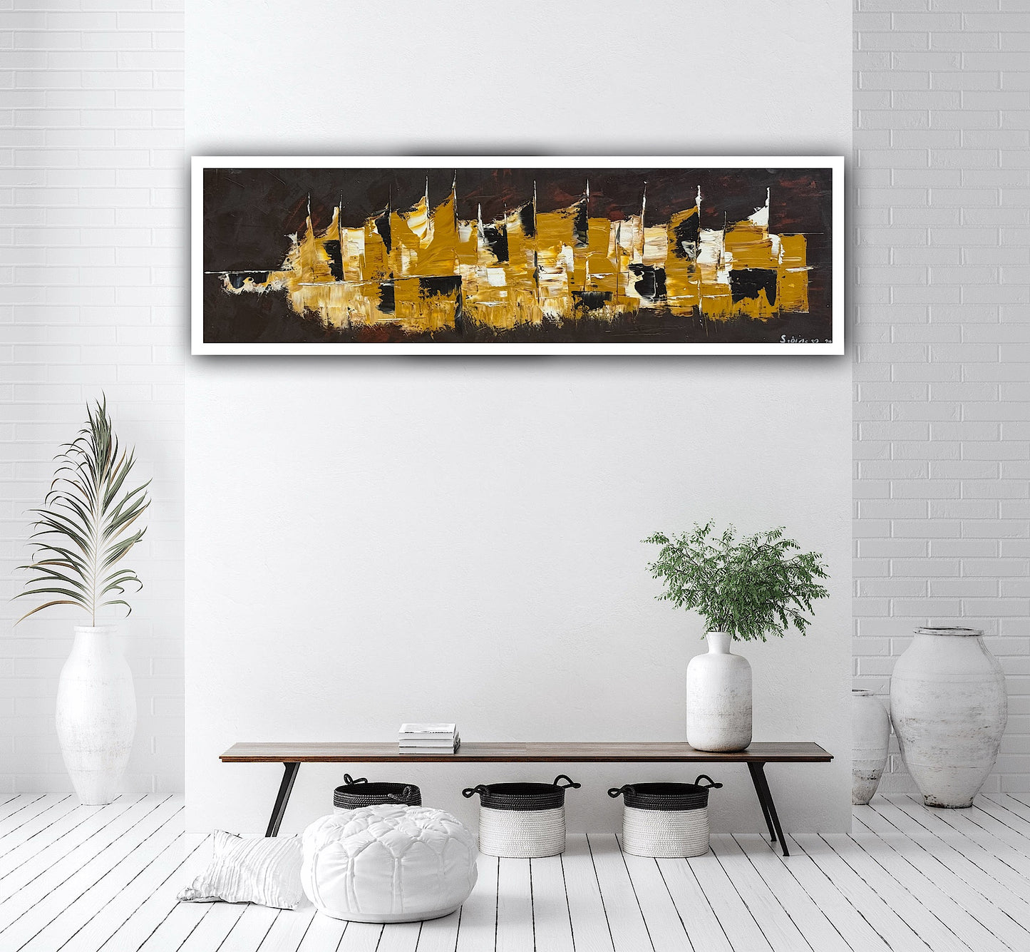 Richter Original Abstract Oil Painting On Canvas 30 x 90cm Cityscape escape New York