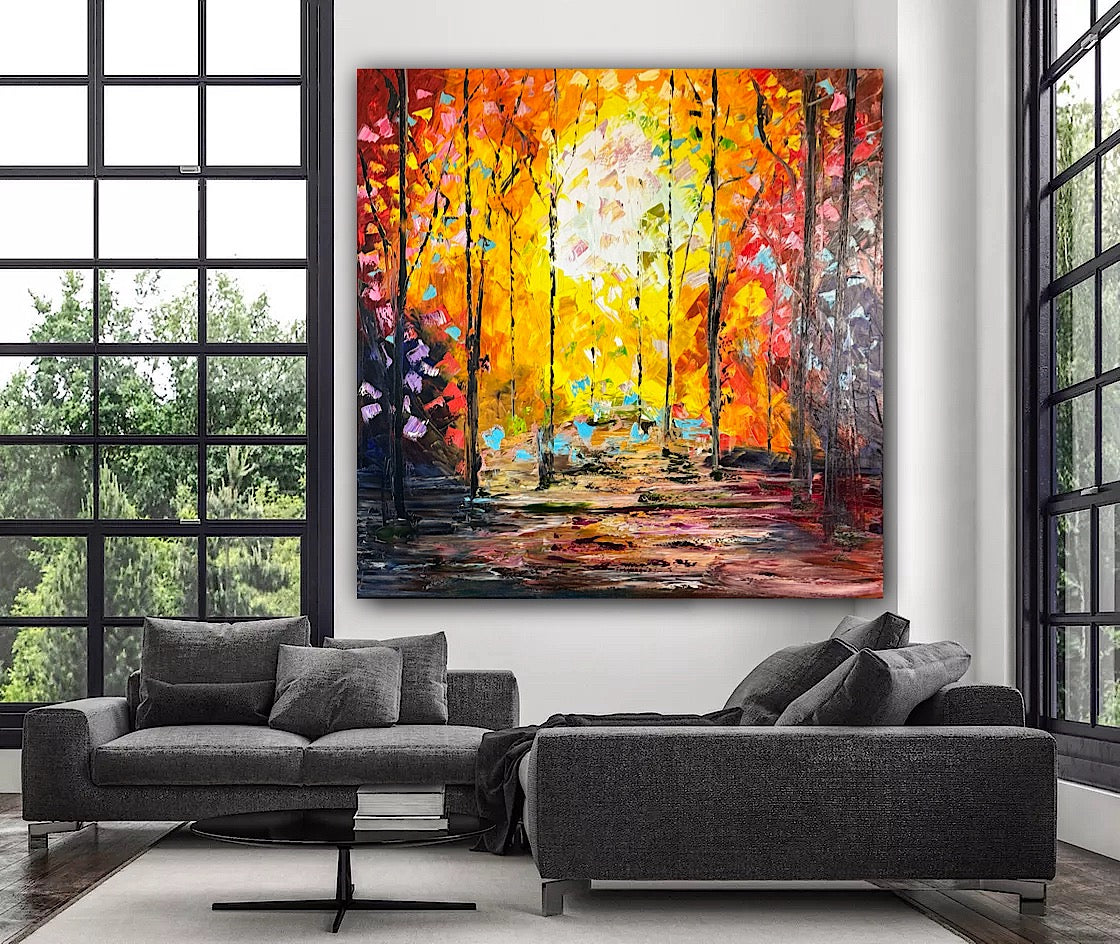Richter Original Abstract Oil Painting 100x100cm On 1.6cm Canvas Autumn Forest