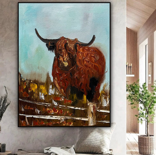 Abstract Original Oil Painting On 30 x 40cm Canvas Aboriginal highland cow ‘Bernie’ animal