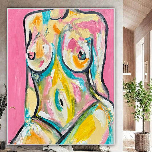 Large Abstract Original Oil Painting On 100x80cm canvas Colourful Nude
