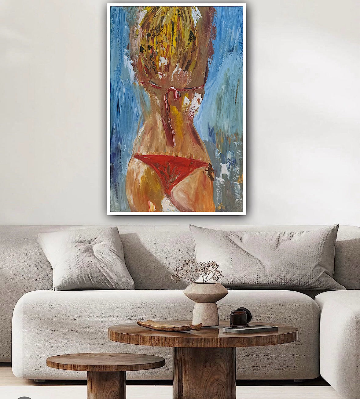Contemporary Abstract Original Oil Painting On 90 x 60cm Canvas Girl in Red Bikini Nude collection
