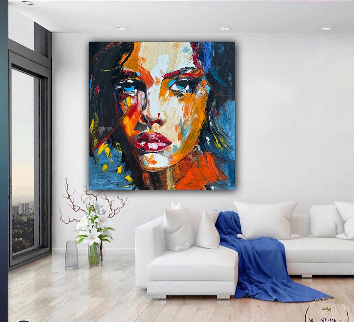 Richter Style Abstract Original Oil Painting On 100 x 100cm canvas Serenity in her eyes portrait