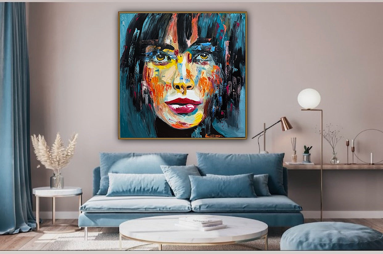 Richter Style Abstract Original Oil Painting On 100 x 100cm canvas Beauty Shades of Tranquility portrait