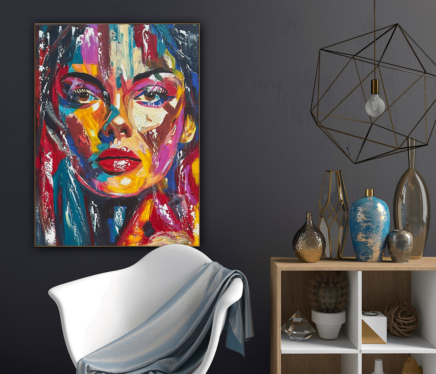 Contemporary Abstract Original Oil Painting On Canvas 80x60cm Poser Within Woman’s portrait