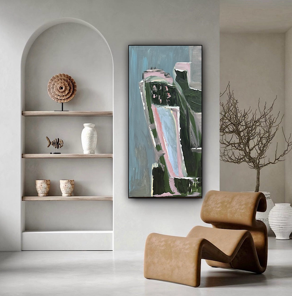 Oka Contemporary Abstract Original Oil Painting 30cm x 60cm textured House on a Hill