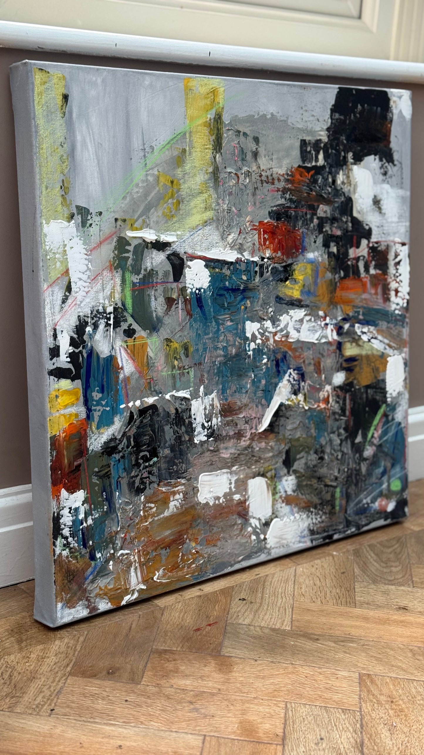 Contemporary Style Abstract Original Oil Painting on 60x60cm Canvas House on the Hill