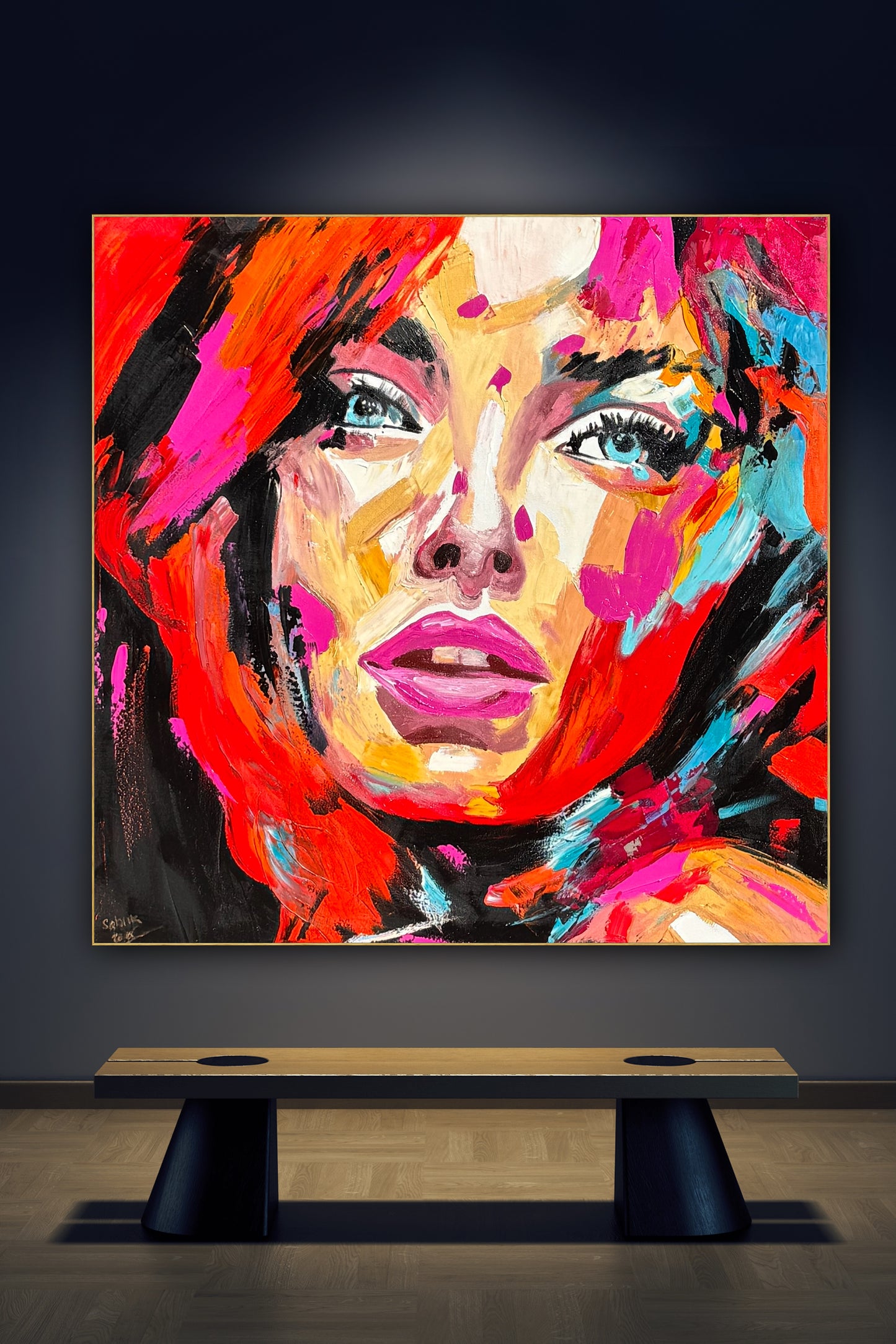 Richter Style Abstract Original Oil Painting On 100 x 100cm canvas Red head woman portrait