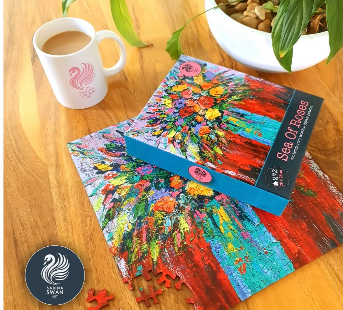 Art Wooden Puzzle for Adults Sabina Swan Art Original Jigsaw Sea of Roses