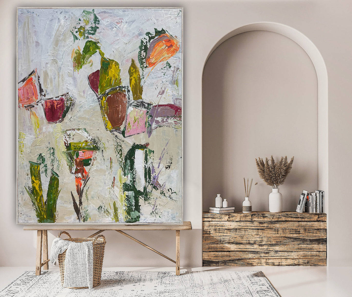 Oka Style Abstract contemporary Oil Painting On Canvas 80 x 100cm Orcia flowers