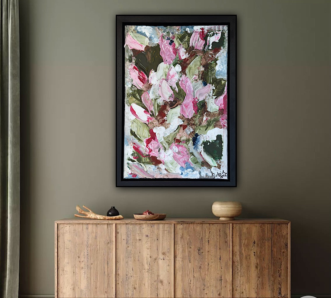 Framed in boack oak frame Textured Original Abstract Oil Painting On Canvas 30 x 40cm Meadow 2