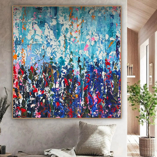 Large Abstract Original Oil Painting On 100 x100cm canvas textured Oka Wild reflections