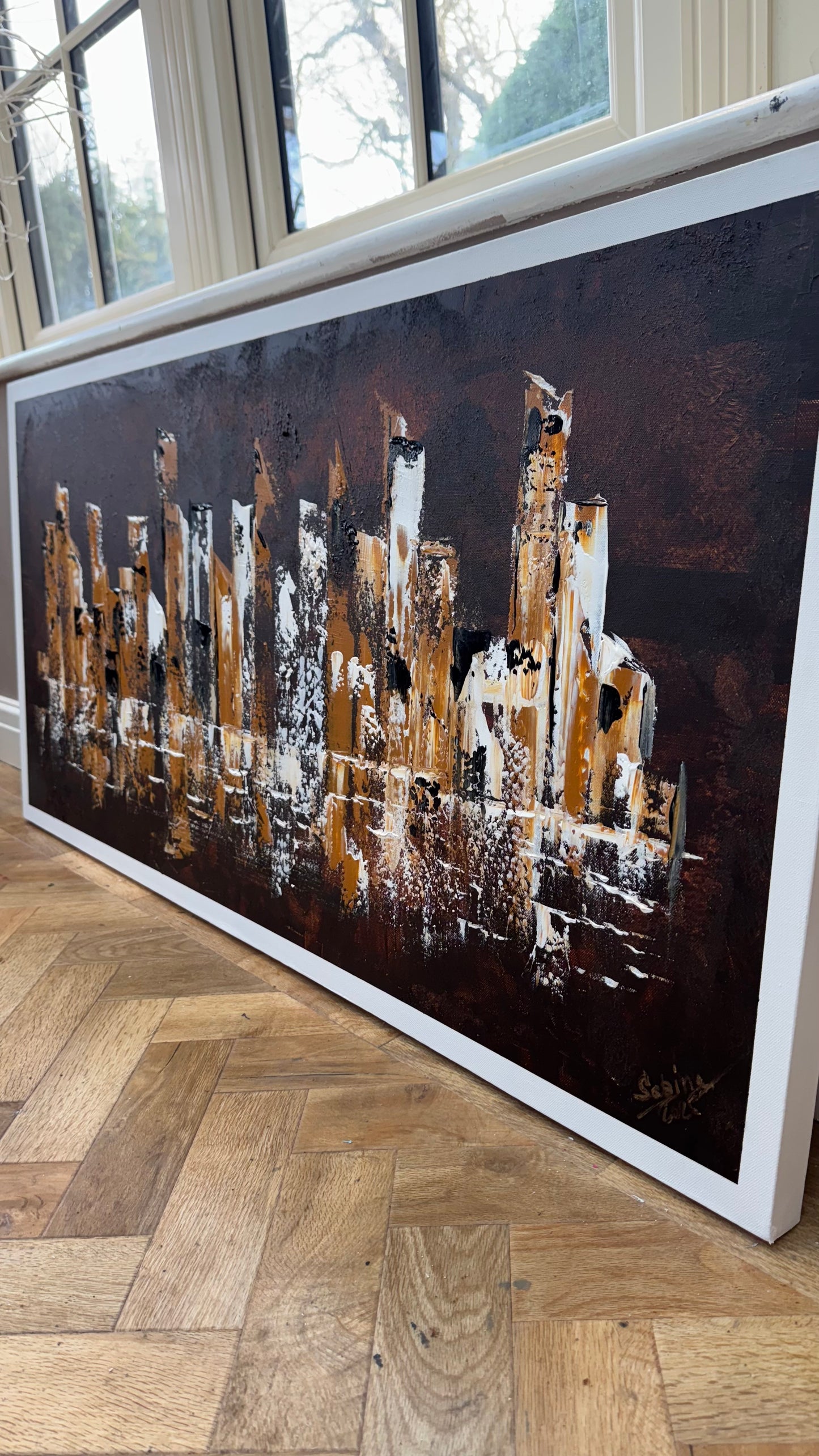 Richter Original Abstract Oil Painting On Canvas 60x120cm Cityscape escape New York