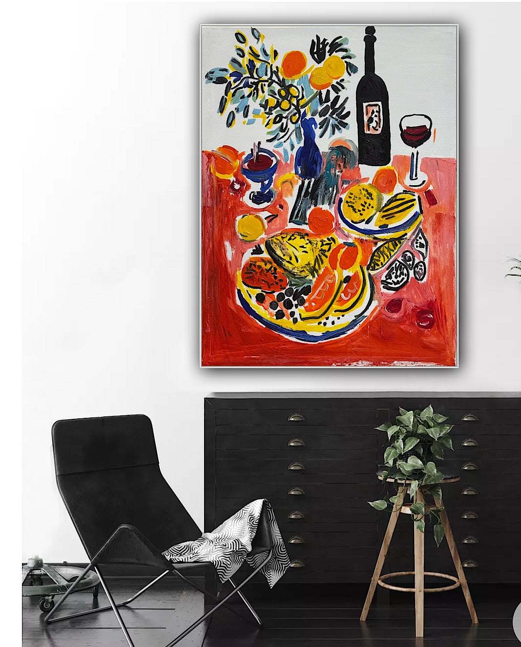 Renour Abstract Original Oil Painting On 80x60cm canvas Wine and Fruit