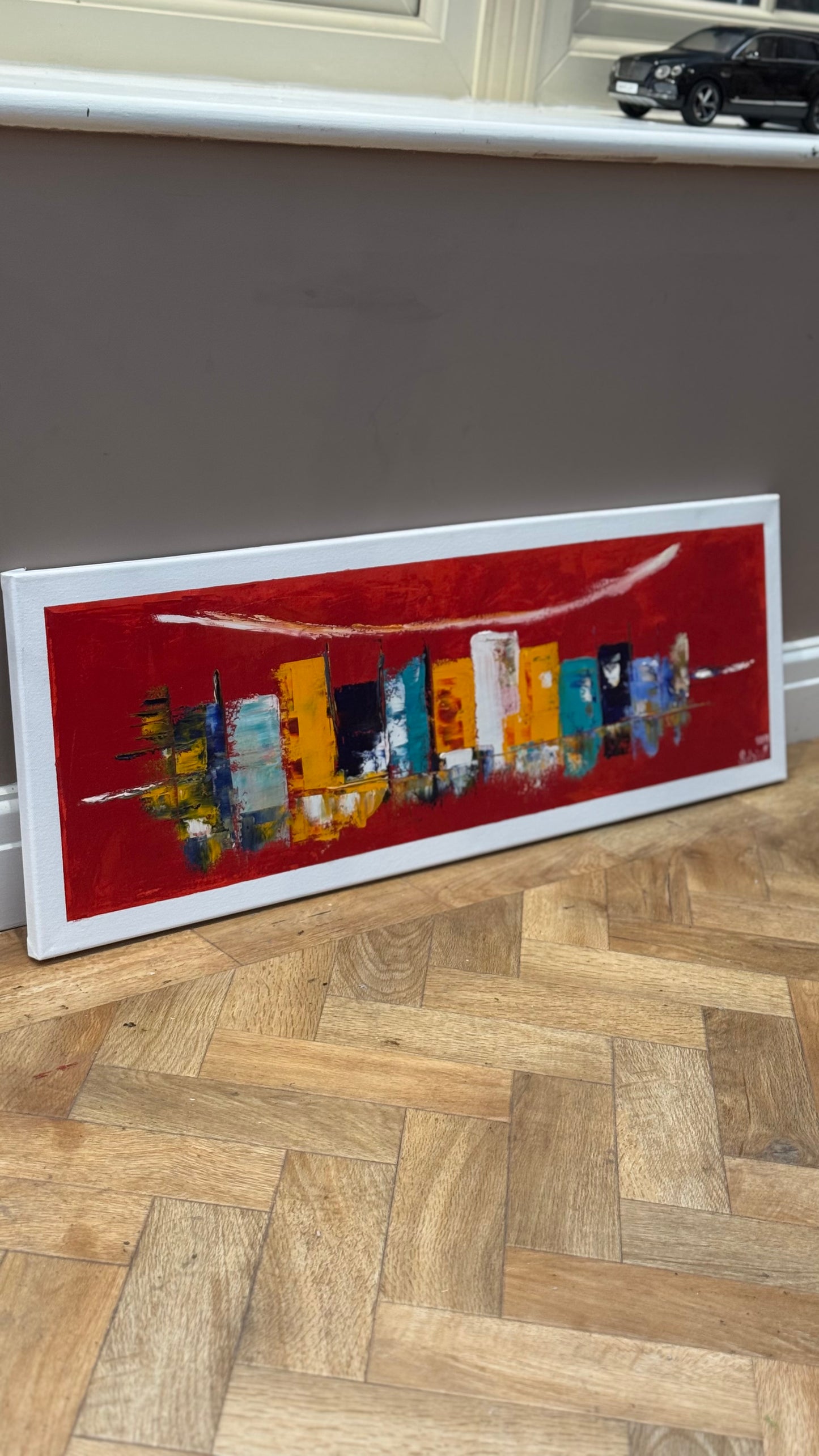 Richter Original Abstract Oil Painting On Canvas 30 x 90cm Cityscape escape New York