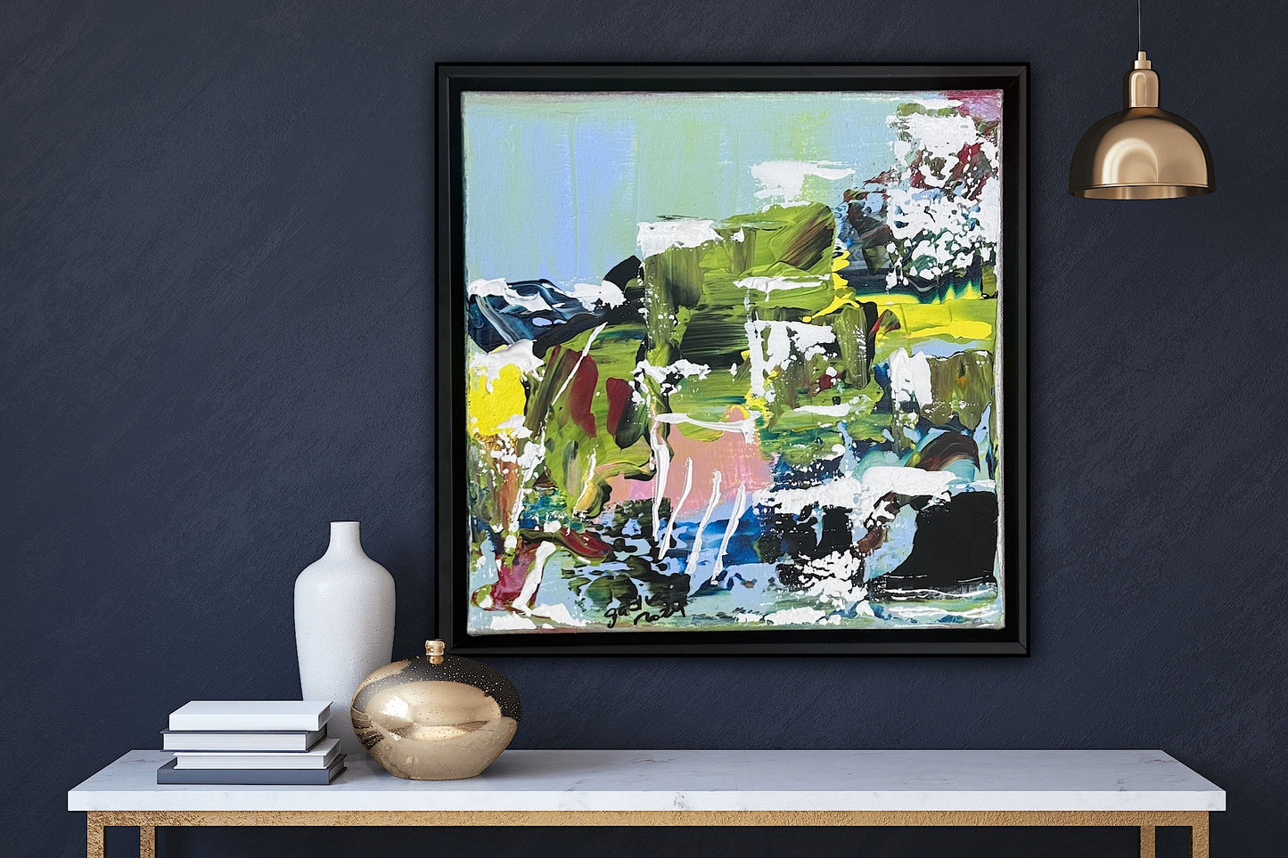 Framed Original Contemporary Abstract Oil Painting On Canvas 24 x 24cm ‘Rome’