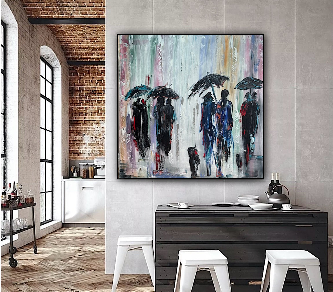 Richter Original Abstract Oil Painting 100x100cm On 4.2cm Canvas London Rain II