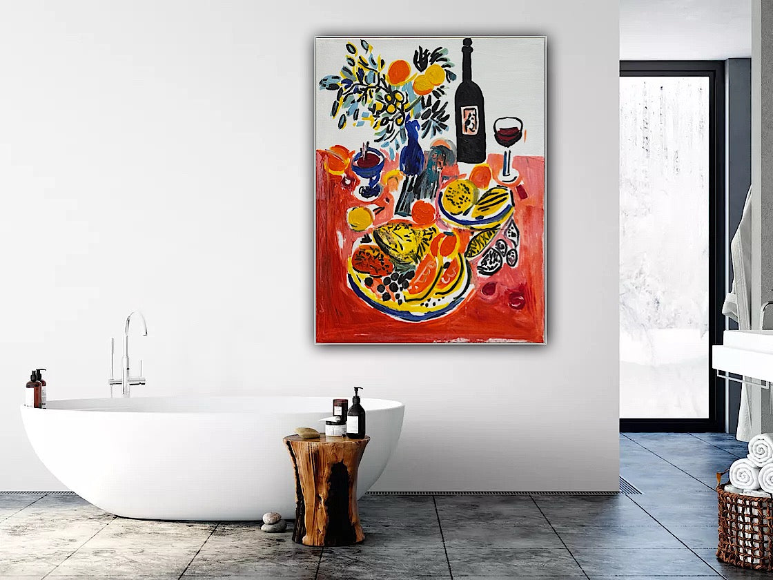 Renour Abstract Original Oil Painting On 80x60cm canvas Wine and Fruit