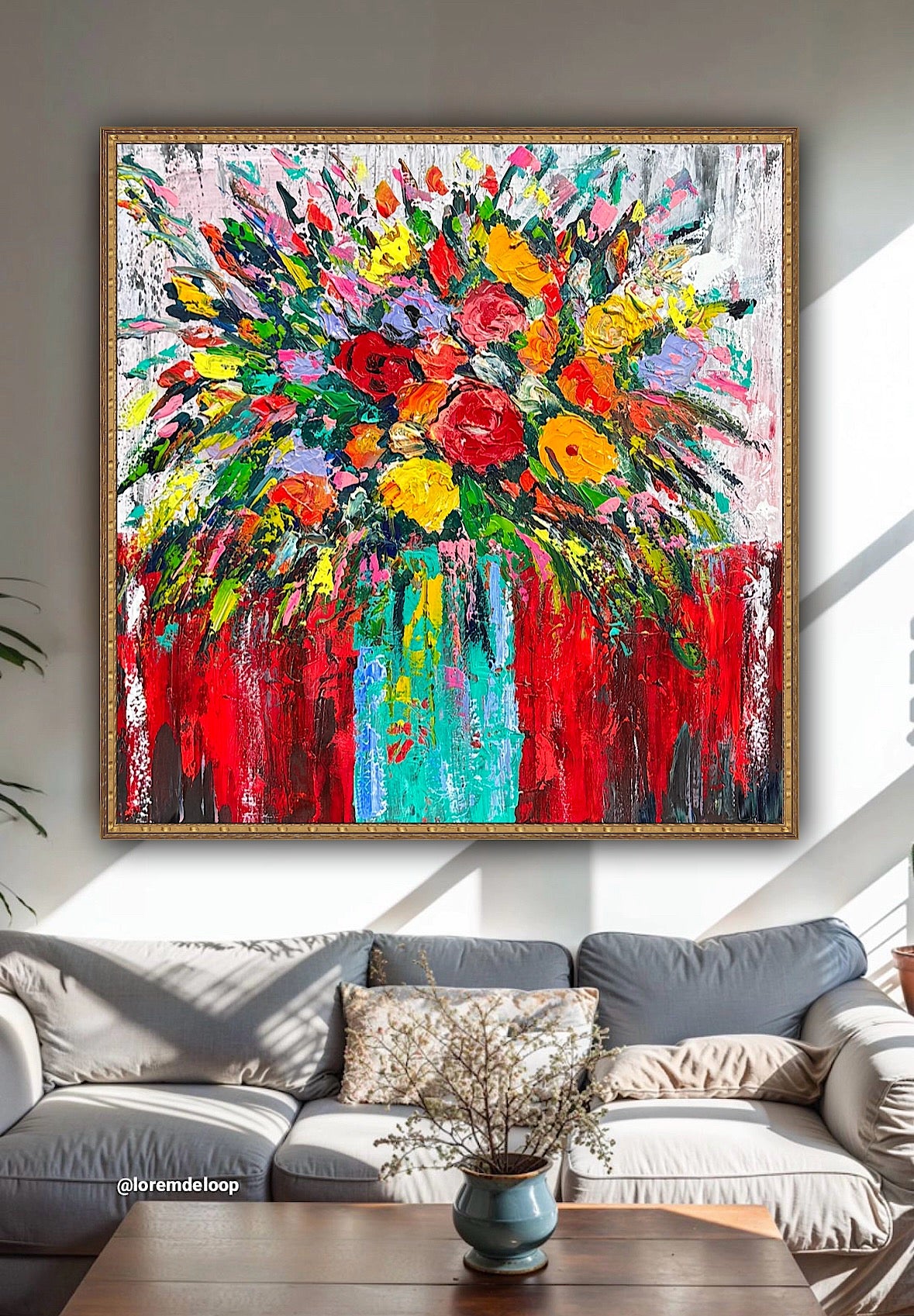 Original Abstract Oil Painting On 4cm Canvas 80 x 80cm Floral Sunflowers